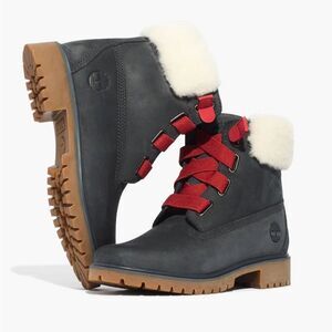 Timberland Womens Jayne Shearling-Collar Waterproof Boots Sz 8.5 Nuback Leather